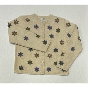 Deane & White Cardigan Sweater 100% Wool Multi-Color Crewel Flowers Large EUC